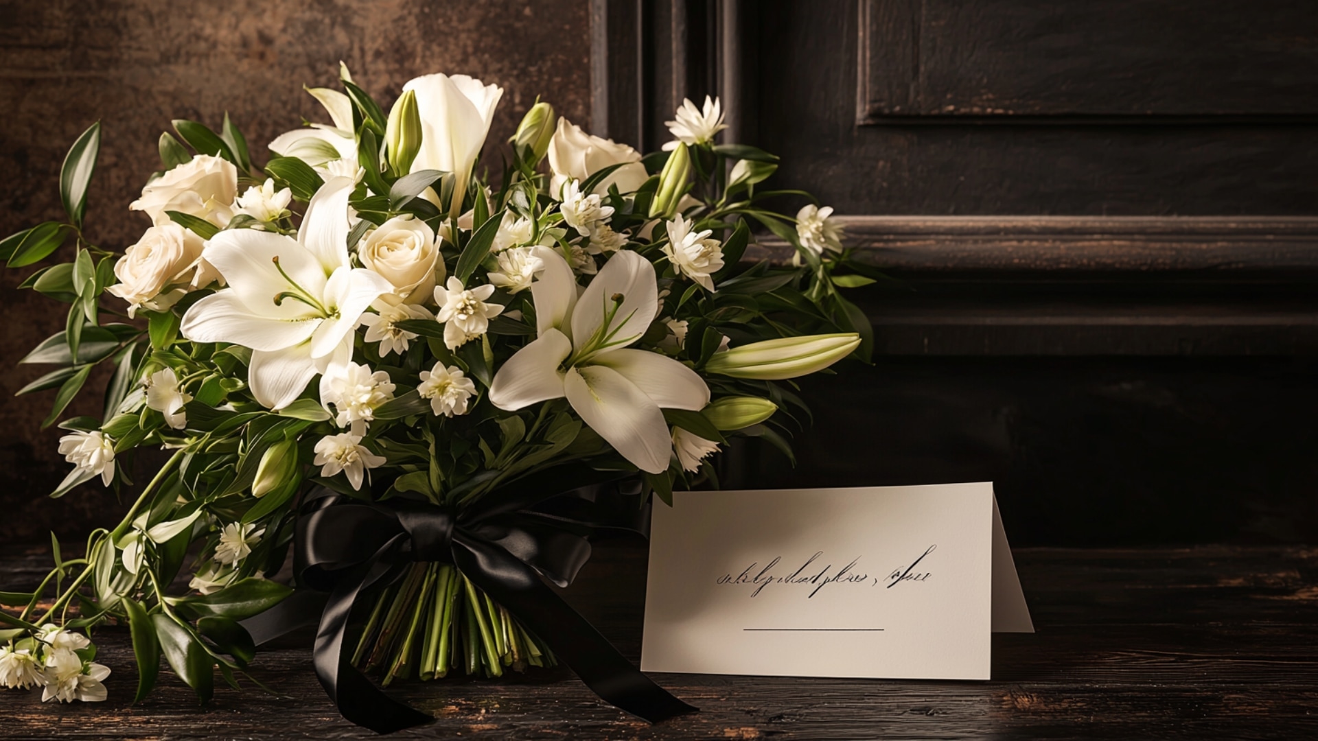 Bouquet de condoléances avec carte personnalisée