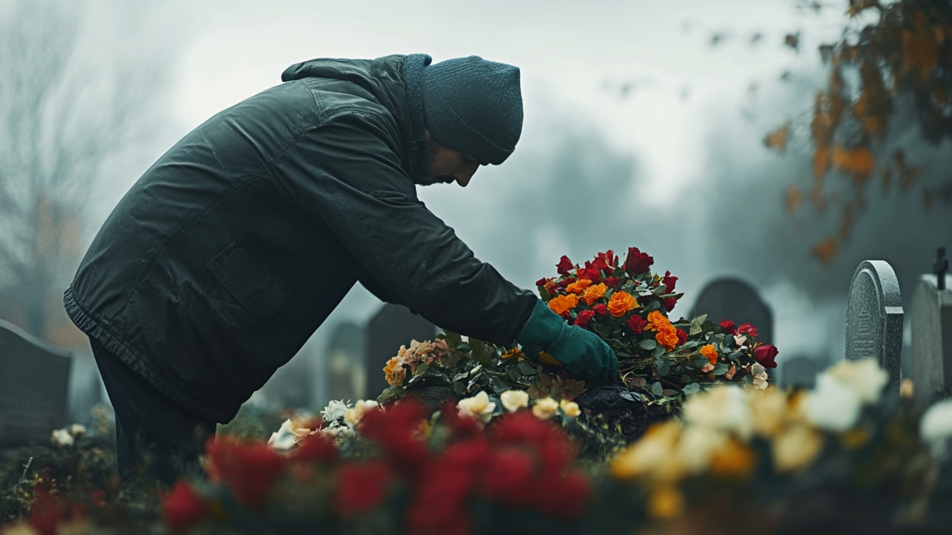 Entretien régulier de fleurs sur une tombe par un professionnel