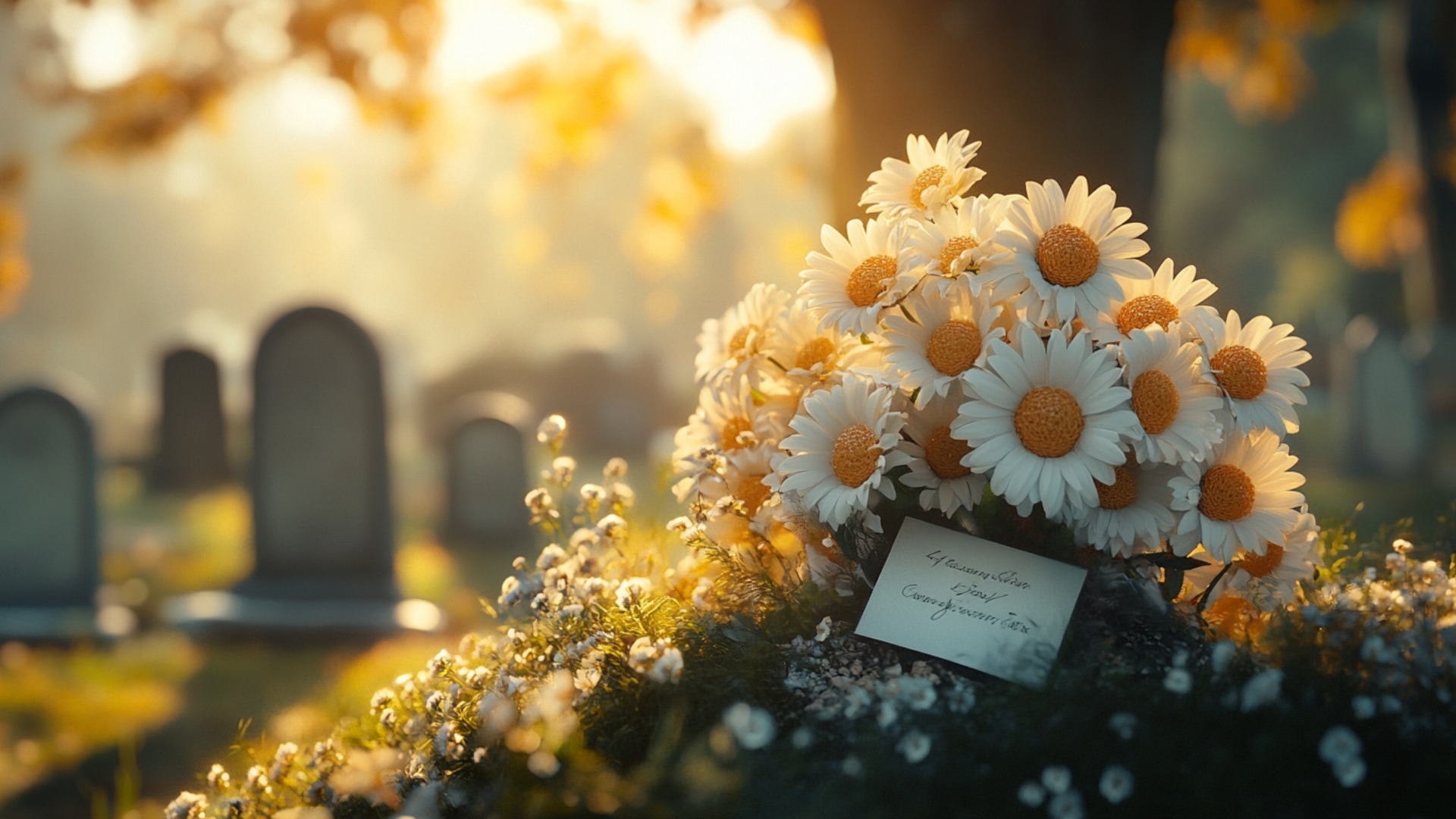 Bouquet funéraire livré directement au cimetière avec message de condoléances.